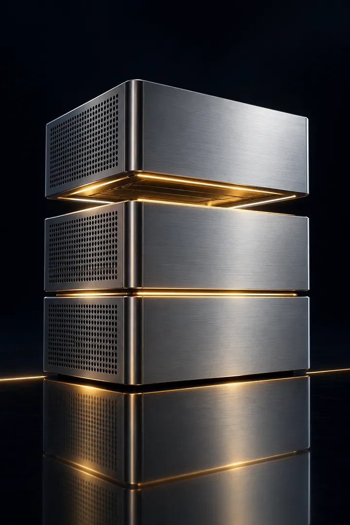 Silver server modules assembled with gold seams