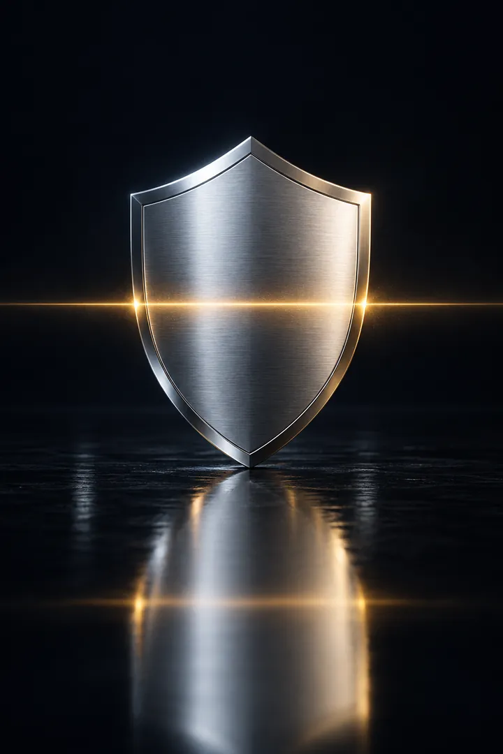 Silver shield crossed by a gold scanning line