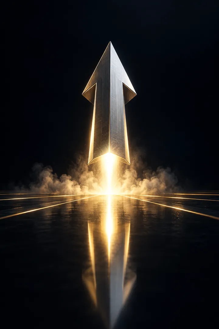 Silver arrow launching from a gold flare